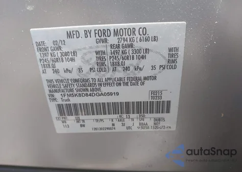 2013 Ford Explorer Xlt z USA, uszkodzony, nr VIN 1FM5K8D84DGA05919